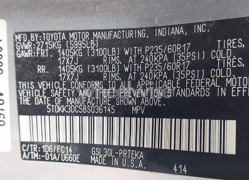 Photo 9 of 2011 Toyota Sienna LE V6/LE V6 AUTO ACCESS SEAT (VIN 5TDKK3DC5BS036145)