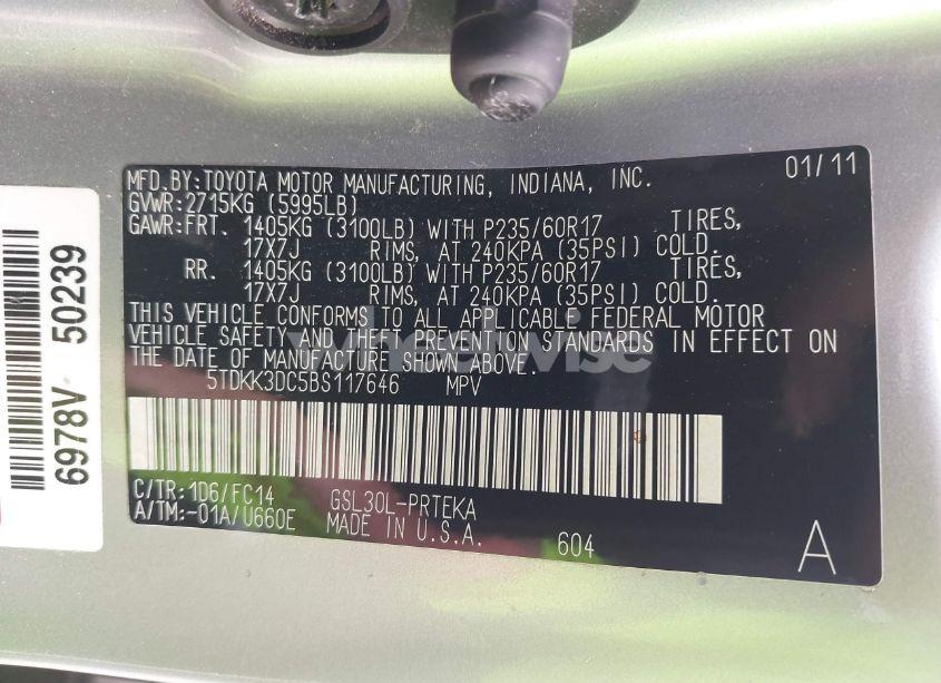 Photo 9 of 2011 Toyota Sienna LE V6 (VIN 5TDKK3DC5BS117646)