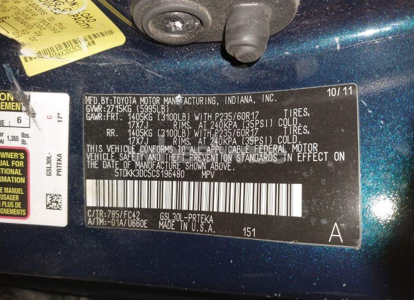 Photo 9 of 2012 Toyota Sienna LE V6 8 PASSENGER (VIN 5TDKK3DC5CS196480)