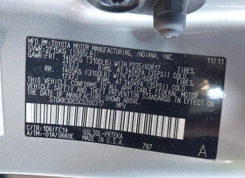 Photo 9 of 2012 Toyota Sienna LE V6 8 PASSENGER (VIN 5TDKK3DC5CS200317)