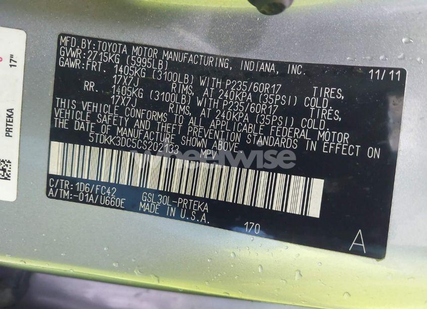 Photo 9 of 2012 Toyota Sienna LE V6 8 PASSENGER (VIN 5TDKK3DC5CS202133)