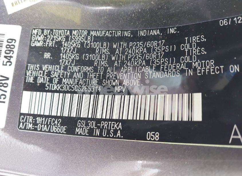 Photo 9 of 2012 Toyota Sienna LE V6 8 PASSENGER (VIN 5TDKK3DC5CS265314)