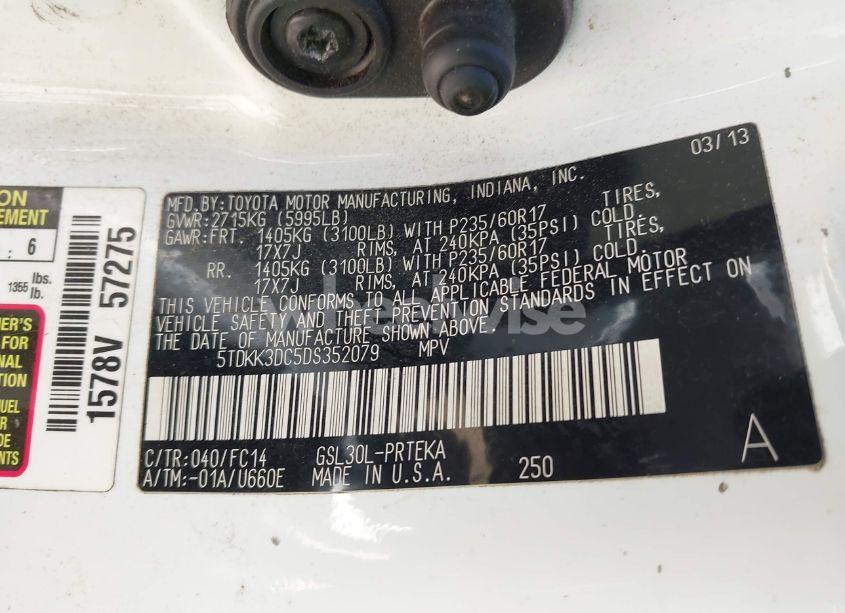 Photo 9 of 2013 Toyota Sienna LE V6 8 PASSENGER (VIN 5TDKK3DC5DS352079)