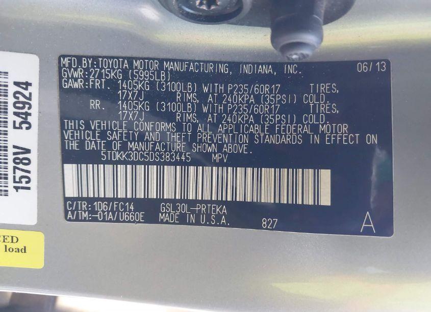 Photo 9 of 2013 Toyota Sienna LE V6 8 PASSENGER (VIN 5TDKK3DC5DS383445)