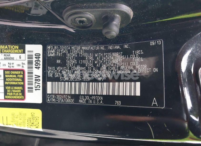 Photo 9 of 2014 Toyota Sienna LE V6 8 PASSENGER (VIN 5TDKK3DC5ES413397)