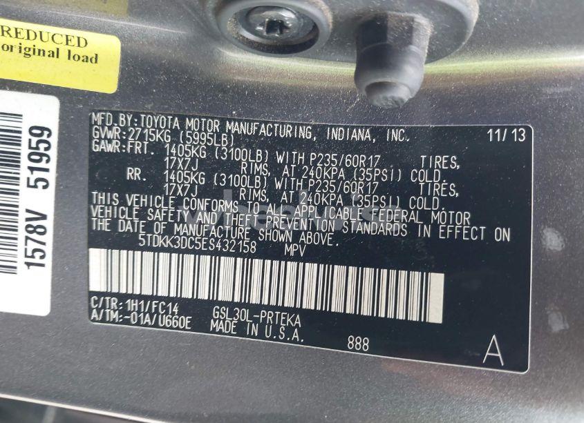 Photo 9 of 2014 Toyota Sienna LE V6 8 PASSENGER (VIN 5TDKK3DC5ES432158)