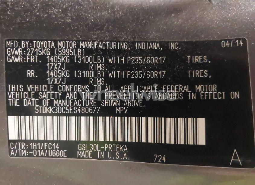 Photo 9 of 2014 Toyota Sienna LE V6 8 PASSENGER (VIN 5TDKK3DC5ES480677)