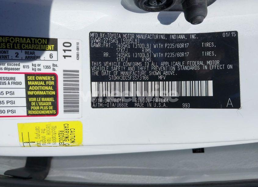 Photo 9 of 2015 Toyota Sienna LE 8 PASSENGER (VIN 5TDKK3DC5FS573166)