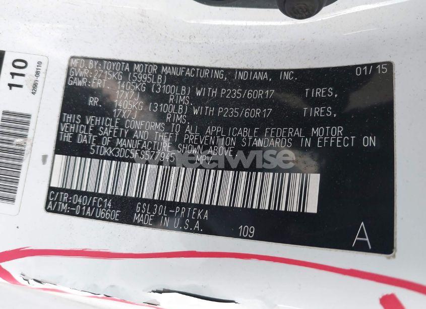 Photo 9 of 2015 Toyota Sienna LE 8 PASSENGER (VIN 5TDKK3DC5FS577945)