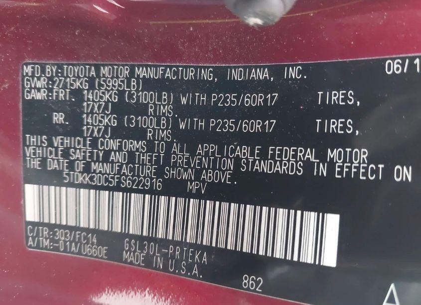 Photo 9 of 2015 Toyota Sienna LE 8 PASSENGER (VIN 5TDKK3DC5FS622916)