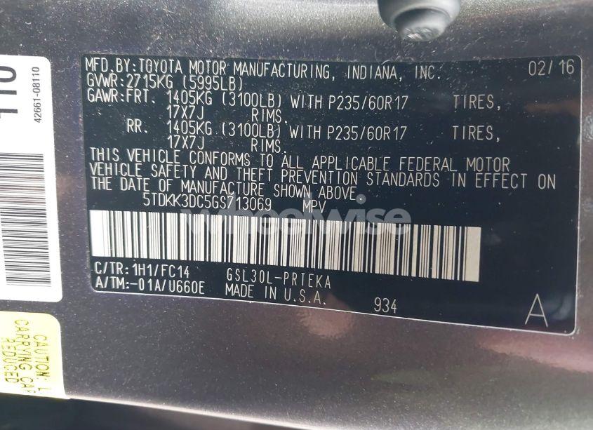 Photo 9 of 2016 Toyota Sienna LE 8 PASSENGER (VIN 5TDKK3DC5GS713069)