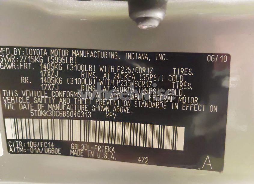 Photo 9 of 2011 Toyota Sienna LE V6 (VIN 5TDKK3DC6BS046313)