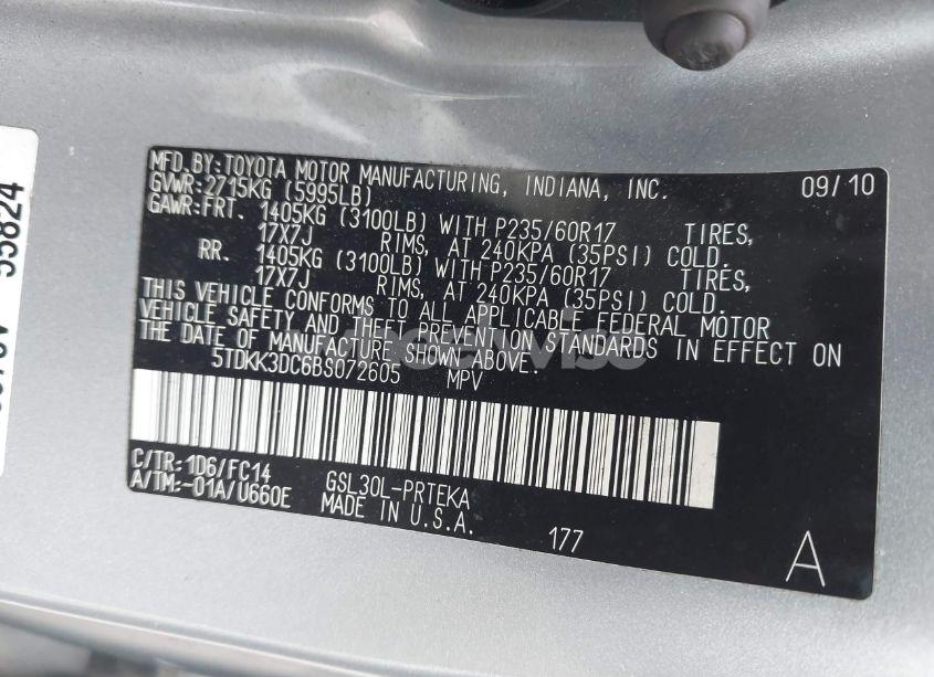 Photo 9 of 2011 Toyota Sienna LE V6 (VIN 5TDKK3DC6BS072605)