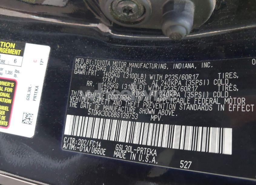 Photo 9 of 2011 Toyota Sienna LE V6 (VIN 5TDKK3DC6BS139753)