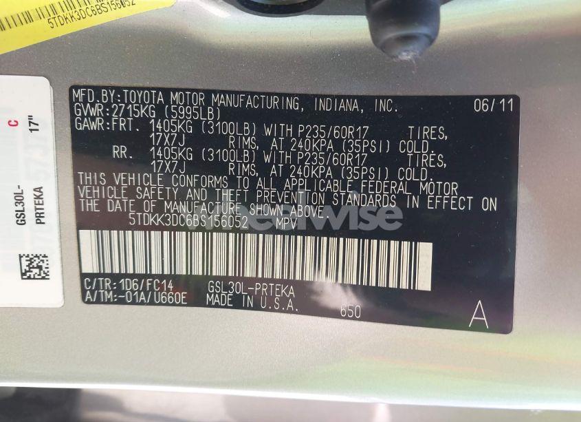 Photo 9 of 2011 Toyota Sienna LE V6 (VIN 5TDKK3DC6BS156052)