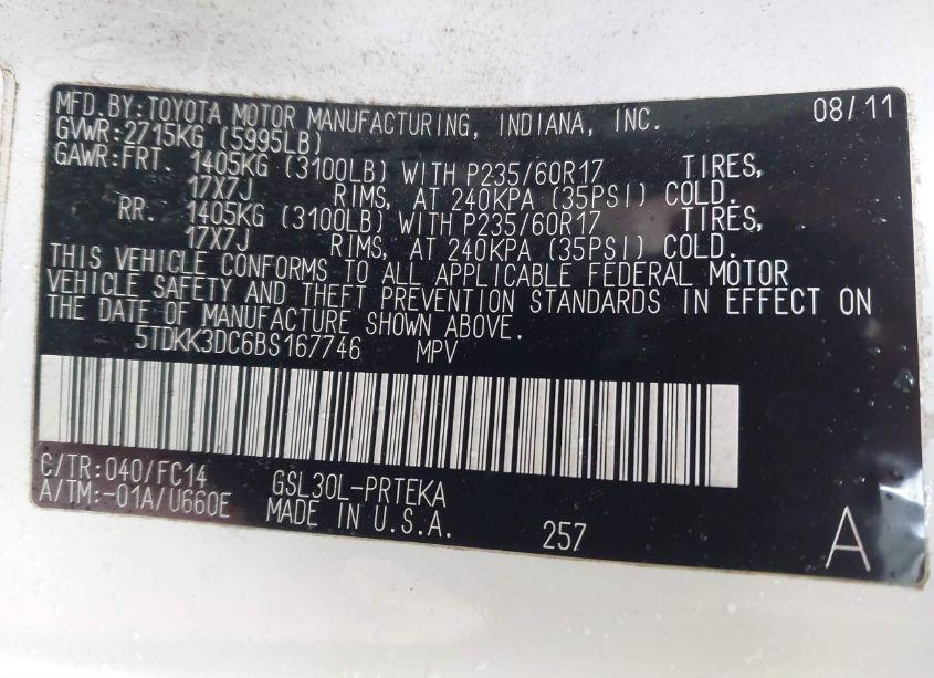 Photo 9 of 2011 Toyota Sienna LE V6 (VIN 5TDKK3DC6BS167746)