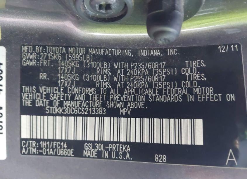 Photo 9 of 2012 Toyota Sienna LE V6 8 PASSENGER (VIN 5TDKK3DC6CS213383)