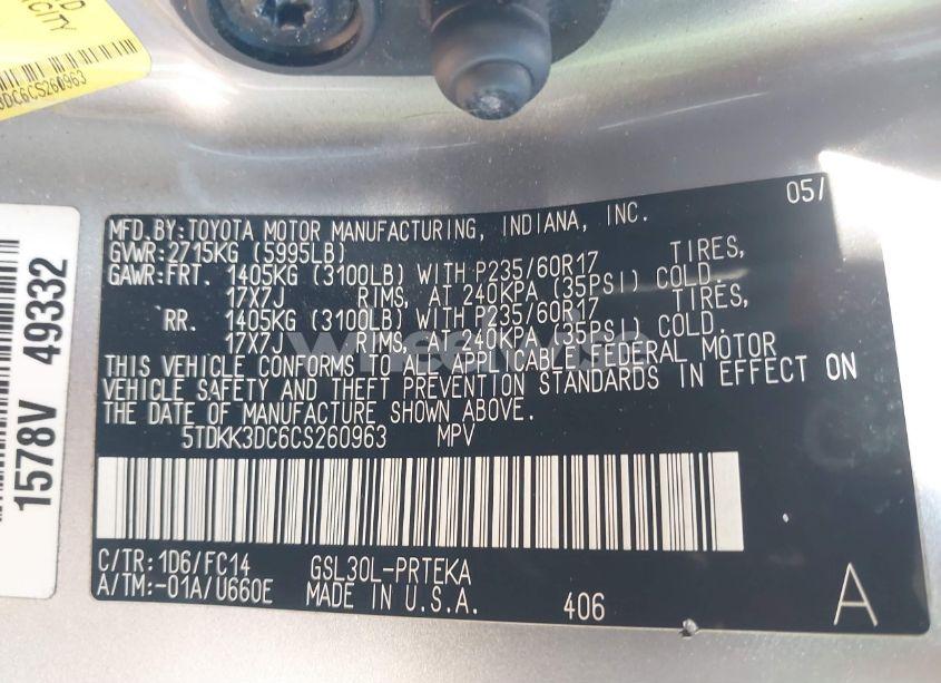 Photo 9 of 2012 Toyota Sienna LE V6 8 PASSENGER (VIN 5TDKK3DC6CS260963)