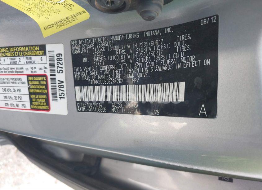 Photo 9 of 2013 Toyota Sienna LE V6 8 PASSENGER (VIN 5TDKK3DC6DS284262)