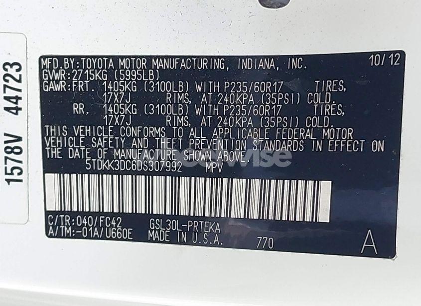 Photo 9 of 2013 Toyota Sienna LE V6 8 PASSENGER (VIN 5TDKK3DC6DS307992)