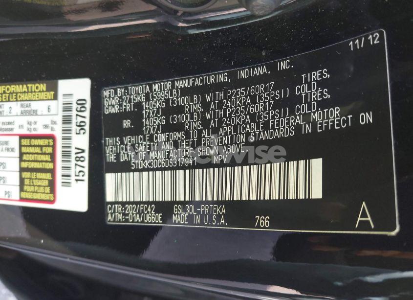 Photo 9 of 2013 Toyota Sienna LE V6 8 PASSENGER (VIN 5TDKK3DC6DS317941)