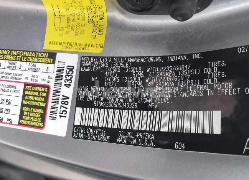 Photo 9 of 2013 Toyota Sienna LE V6 8 PASSENGER (VIN 5TDKK3DC6DS340328)