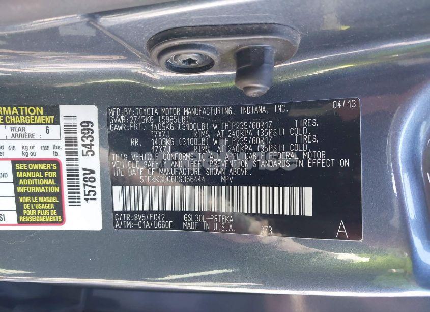 Photo 9 of 2013 Toyota Sienna LE V6 8 PASSENGER (VIN 5TDKK3DC6DS366444)