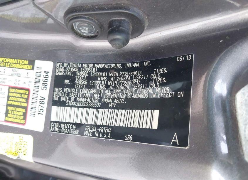 Photo 9 of 2013 Toyota Sienna LE V6 8 PASSENGER (VIN 5TDKK3DC6DS386502)