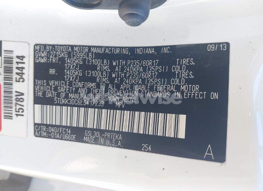 Photo 9 of 2014 Toyota Sienna LE V6 8 PASSENGER (VIN 5TDKK3DC6ES417233)