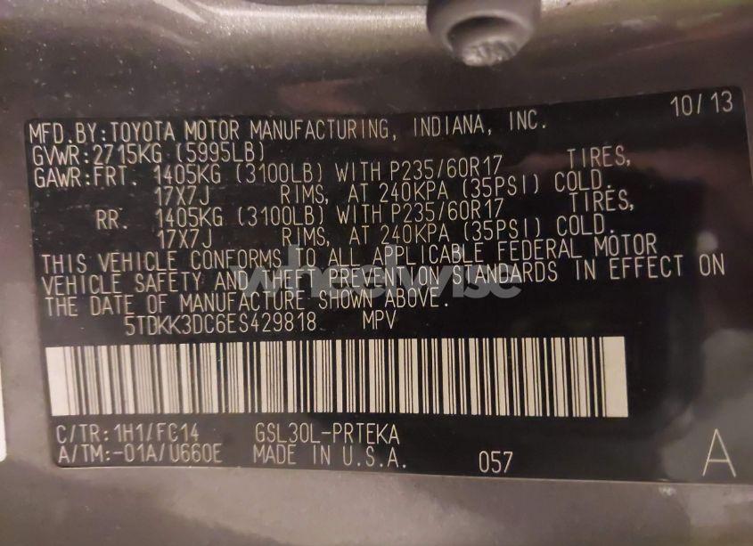 Photo 9 of 2014 Toyota Sienna LE V6 8 PASSENGER (VIN 5TDKK3DC6ES429818)