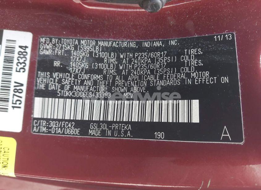 Photo 9 of 2014 Toyota Sienna LE V6 8 PASSENGER (VIN 5TDKK3DC6ES433383)