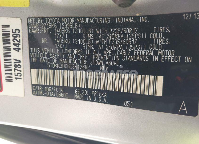 Photo 9 of 2014 Toyota Sienna LE V6 8 PASSENGER (VIN 5TDKK3DC6ES442682)