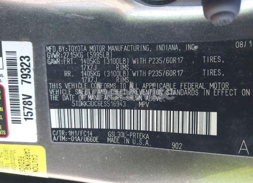 Photo 9 of 2014 Toyota Sienna LE V6 8 PASSENGER (VIN 5TDKK3DC6ES516943)