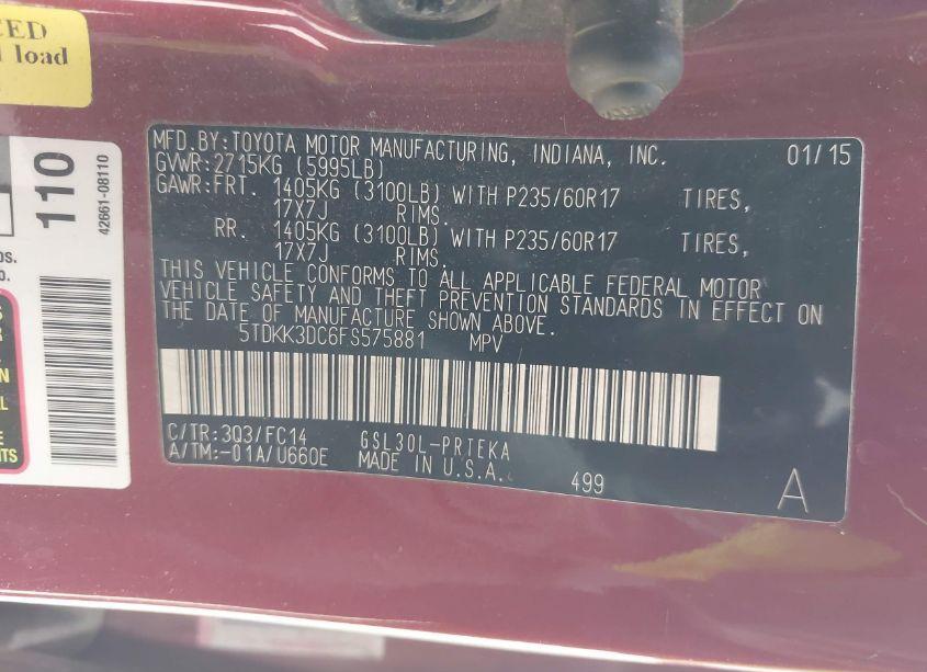 Photo 9 of 2015 Toyota Sienna LE 8 PASSENGER (VIN 5TDKK3DC6FS575881)