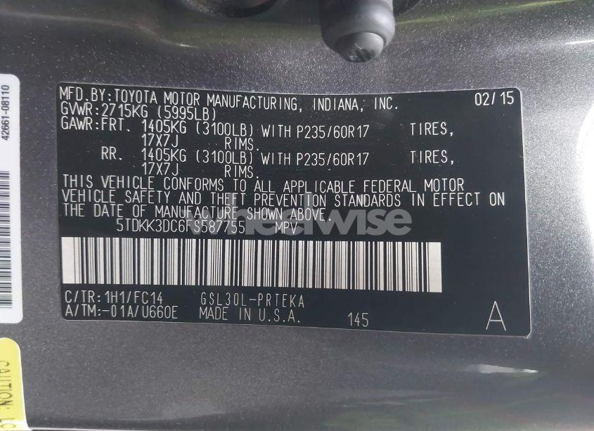 Photo 9 of 2015 Toyota Sienna LE 8 PASSENGER (VIN 5TDKK3DC6FS587755)