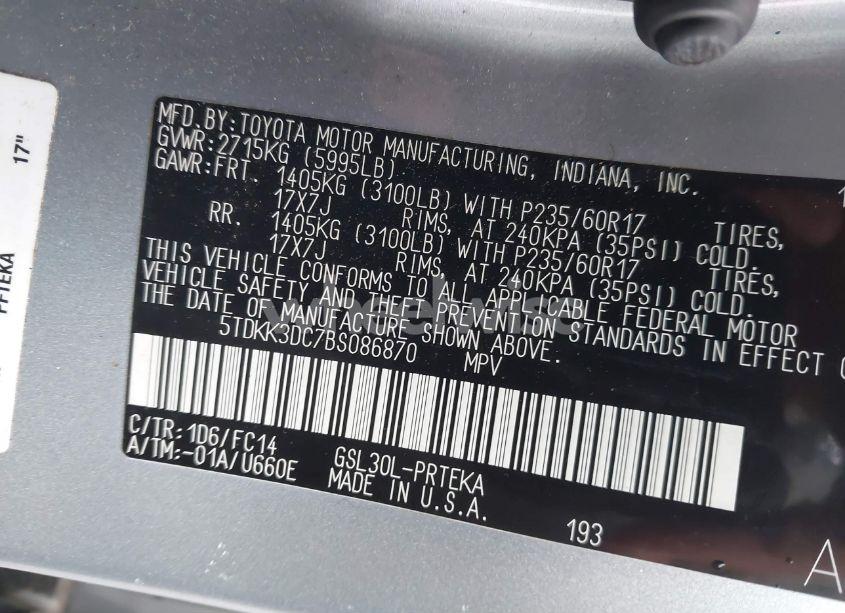 Photo 9 of 2011 Toyota Sienna LE V6 (VIN 5TDKK3DC7BS086870)