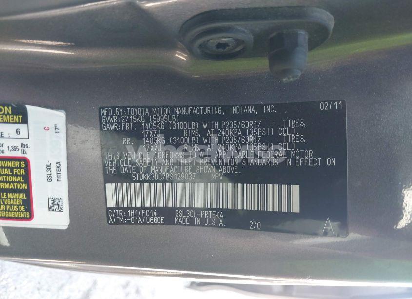 Photo 9 of 2011 Toyota Sienna LE V6 (VIN 5TDKK3DC7BS129037)