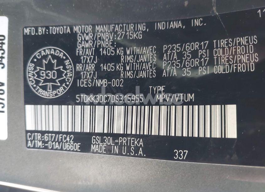 Photo 9 of 2013 Toyota Sienna LE 8 PASSENGER (VIN 5TDKK3DC7DS315955)