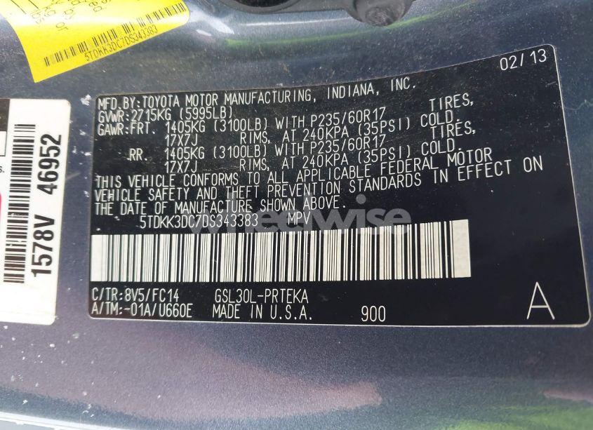 Photo 9 of 2013 Toyota Sienna LE V6 8 PASSENGER (VIN 5TDKK3DC7DS343383)