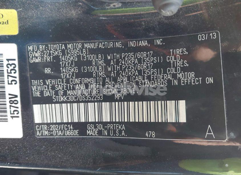 Photo 9 of 2013 Toyota Sienna LE V6 8 PASSENGER (VIN 5TDKK3DC7DS352293)