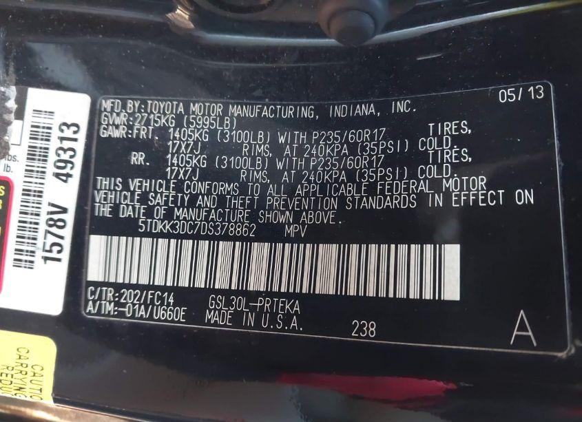 Photo 9 of 2013 Toyota Sienna LE V6 8 PASSENGER (VIN 5TDKK3DC7DS378862)