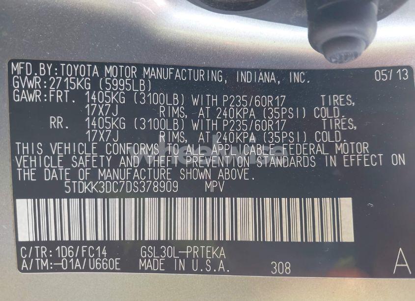 Photo 9 of 2013 Toyota Sienna LE V6 8 PASSENGER (VIN 5TDKK3DC7DS378909)