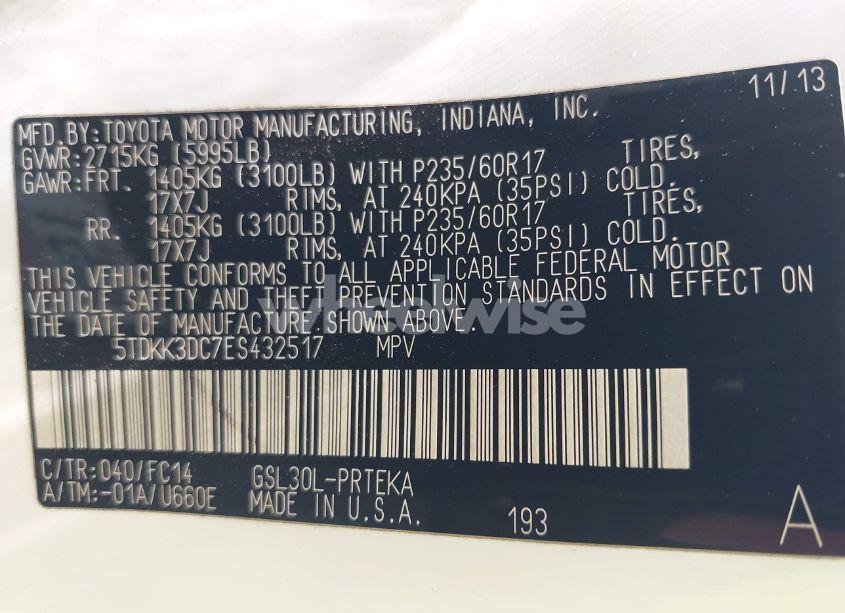 Photo 9 of 2014 Toyota Sienna LE V6 8 PASSENGER (VIN 5TDKK3DC7ES432517)