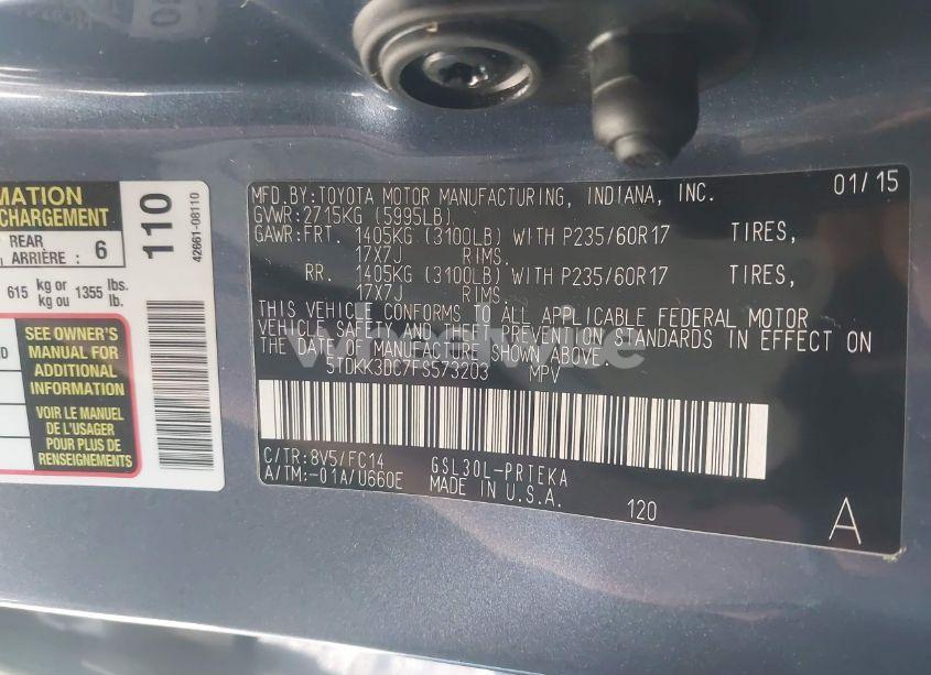 Photo 9 of 2015 Toyota Sienna LE 8 PASSENGER (VIN 5TDKK3DC7FS573203)