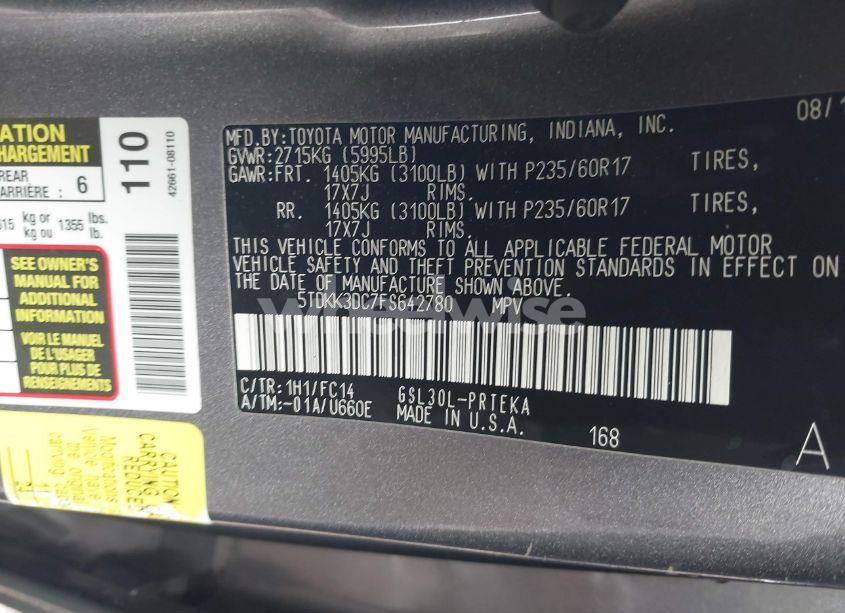 Photo 9 of 2015 Toyota Sienna LE 8 PASSENGER (VIN 5TDKK3DC7FS642780)