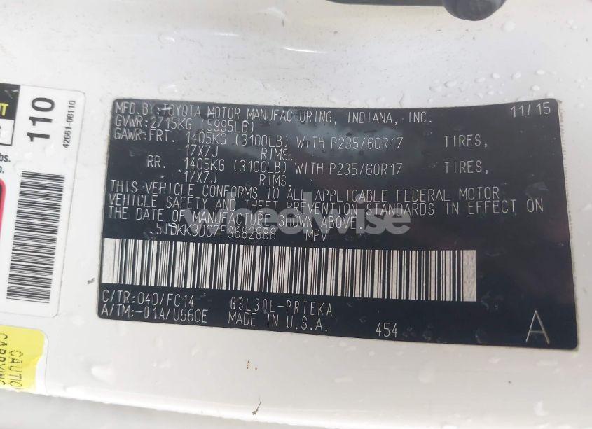 Photo 9 of 2015 Toyota Sienna LE 8 PASSENGER (VIN 5TDKK3DC7FS682888)