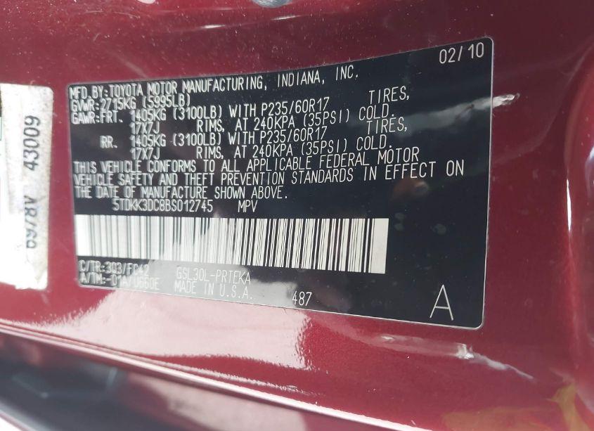 Photo 9 of 2011 Toyota Sienna LE V6 (VIN 5TDKK3DC8BS012745)