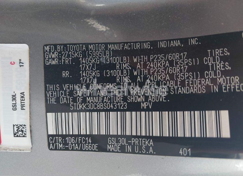 Photo 9 of 2011 Toyota Sienna LE V6 (VIN 5TDKK3DC8BS043123)