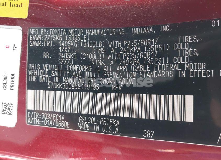 Photo 9 of 2011 Toyota Sienna LE V6 (VIN 5TDKK3DC8BS119195)