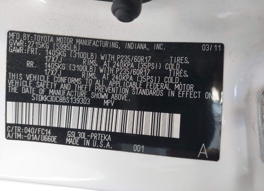 Photo 9 of 2011 Toyota Sienna LE V6 (VIN 5TDKK3DC8BS139303)